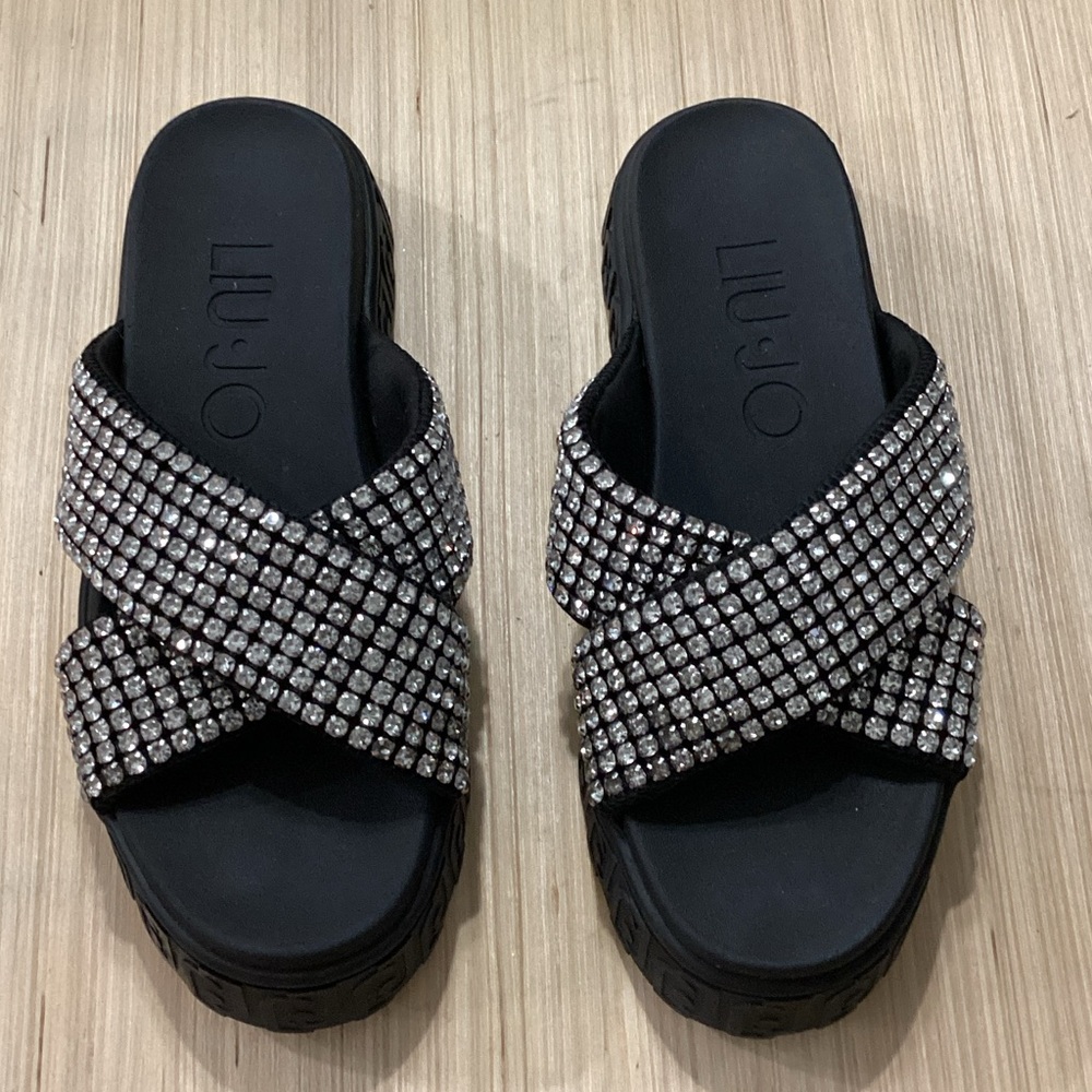 Liu Jo Women's Black Sandals with Silver Accents